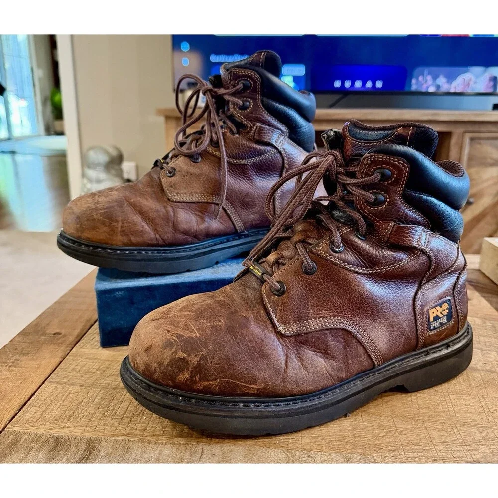 Timberland PRO Steel Toe Work Boots Brown Leather Mens 11M Internal Met